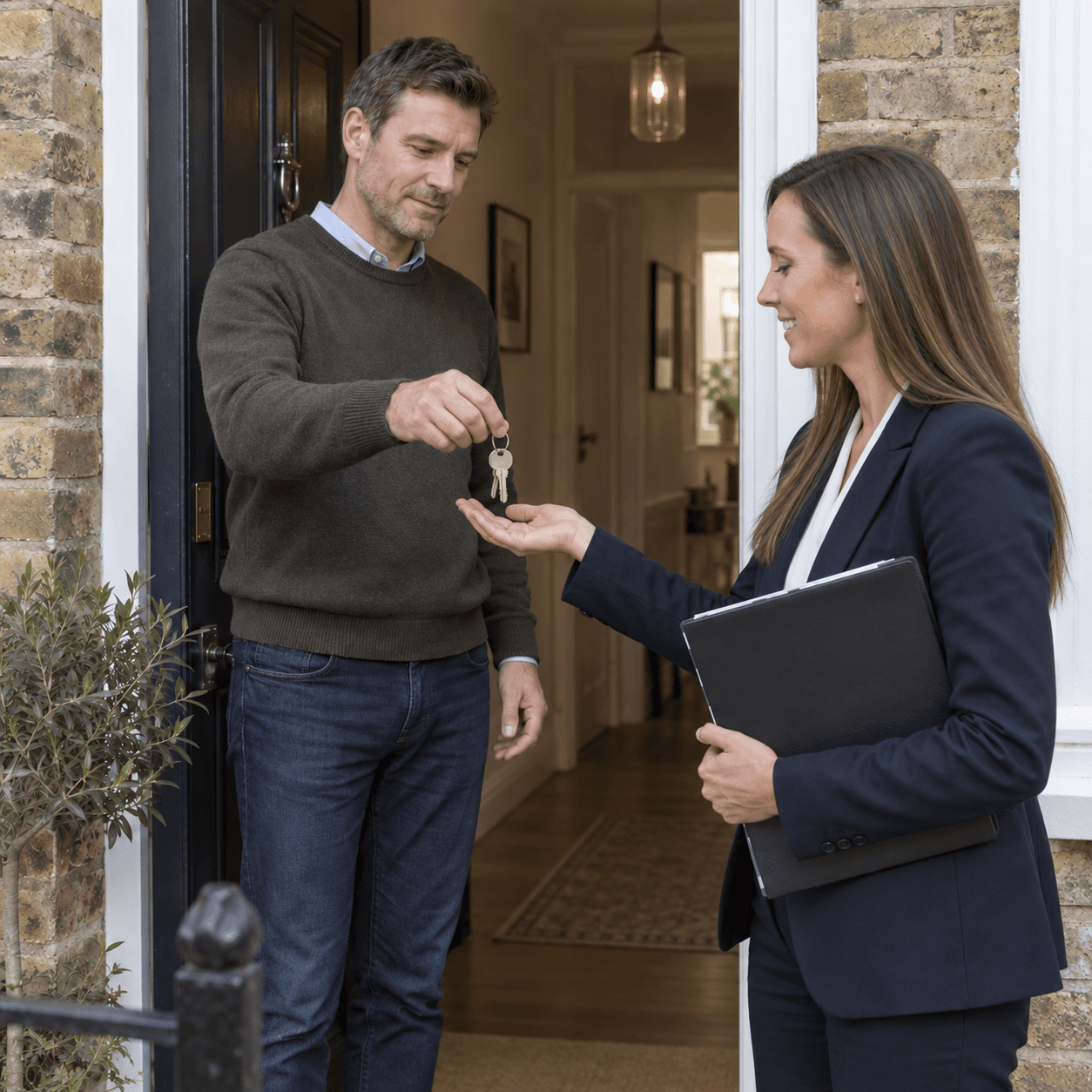 Illustrative handover of house keys to a residential property manager