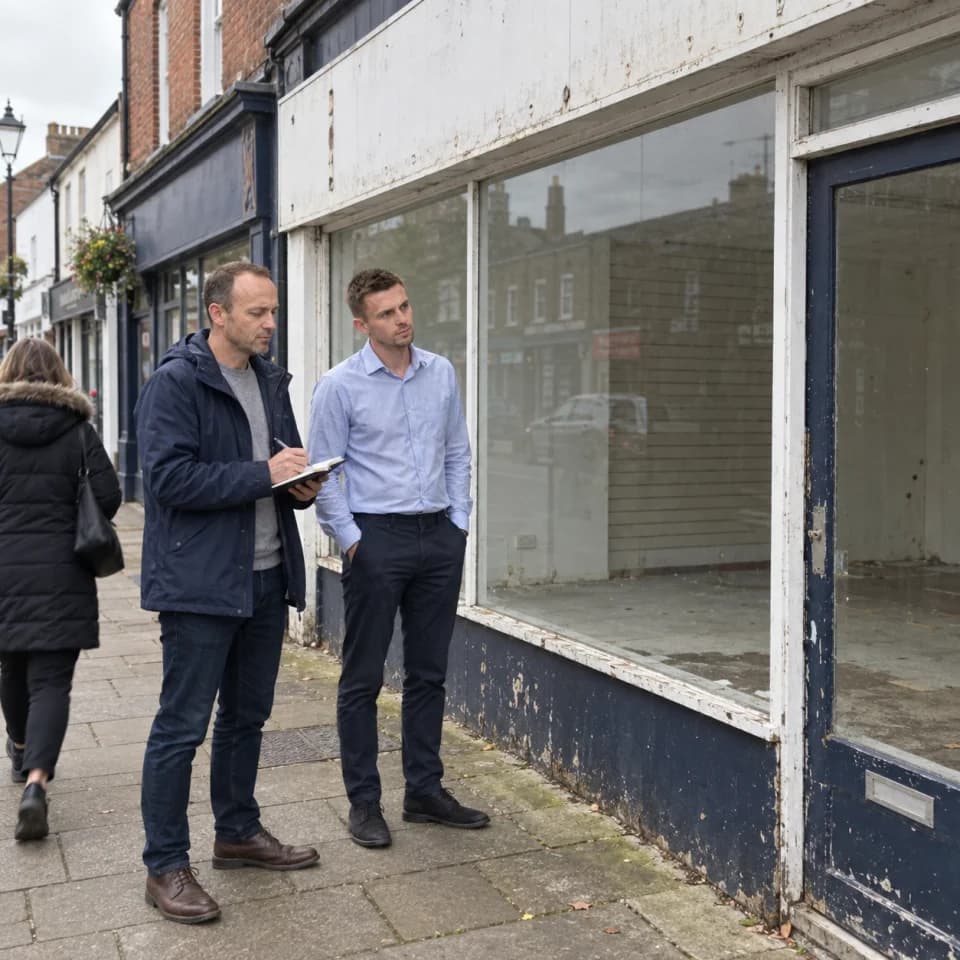 AI illustration of the Commercial Finder team researching a UK commercial site